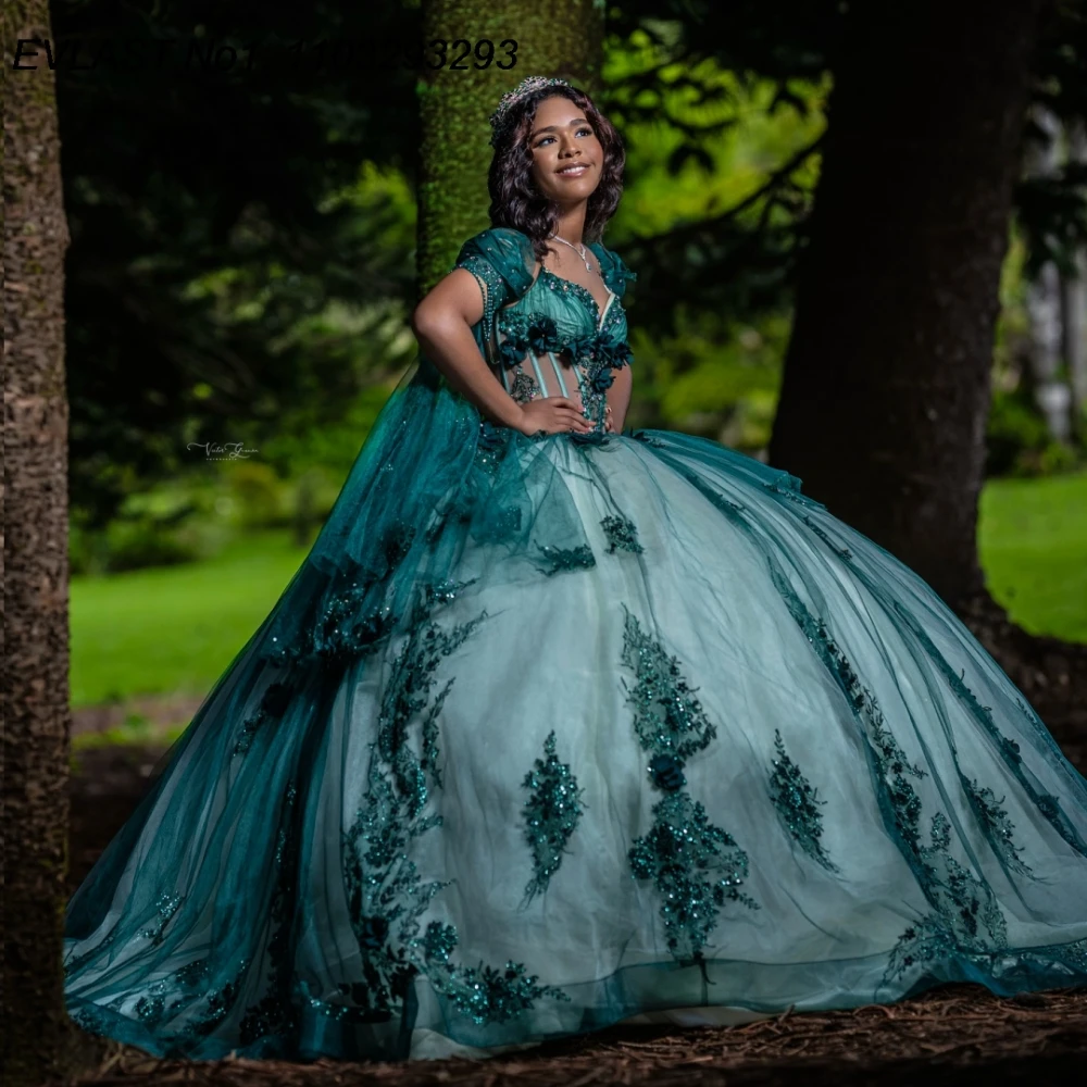 EVLAST блестящее темно-зеленое бальное платье Quinceanera по индивидуальному заказу, кружевная накидка с аппликацией и бисером, Sweet 16, Vestidos De 15 Anos E1QN293
EVLAST блестящее темно-зеленое бальное платье Quinceanera по индивидуальному заказу, кружевная накидка с аппликацией и бисером, Sweet 16, Vestidos De 15 Anos E1QN293