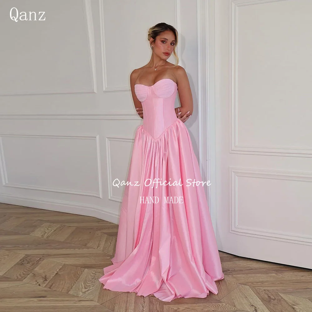 Qanz Elegant Women Prom Dresses Long Line Pink Satin Formal Evening Gowns Sweetheart Backles Robes De Soirée Customized
Qanz Elegant Women Prom Dresses Long Line Pink Satin Formal Evening Gowns Sweetheart Backles Robes De Soirée Customized