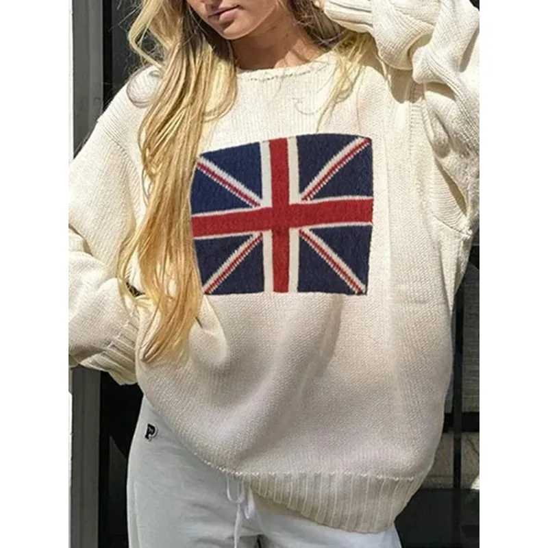 Knitwear Jumper Women American Flag Print Pullover O Neck Long Sleeve Loose Sweater Autumn Winter New Fashion Sweaters
Knitwear Jumper Women American Flag Print Pullover O Neck Long Sleeve Loose Sweater Autumn Winter New Fashion Sweaters