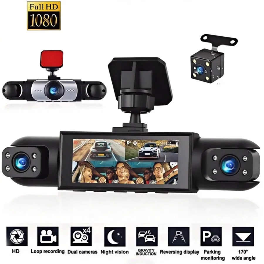 4-Channel 360° Panoramic Dash Cam, Front/Rear/Interior/Left/Right Recording, Loop Recording & Rearview Backup Camera
4-Channel 360° Panoramic Dash Cam, Front/Rear/Interior/Left/Right Recording, Loop Recording & Rearview Backup Camera