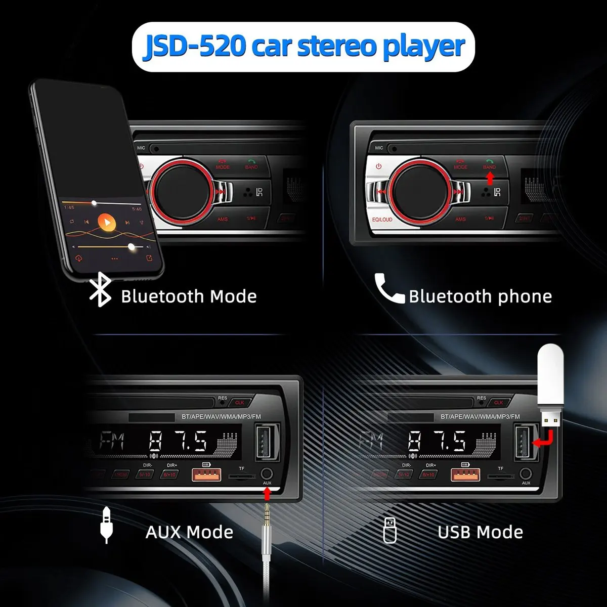 Автомобильный Bluetooth MP3-плеер BOFF 12В с FM-радио, стереосистемой, функцией громкой связи, LED-дисплеем с подсветкой, USB-зарядкой и CD-плеером
Автомобильный Bluetooth MP3-плеер BOFF 12В с FM-радио, стереосистемой, функцией громкой связи, LED-дисплеем с подсветкой, USB-зарядкой и CD-плеером