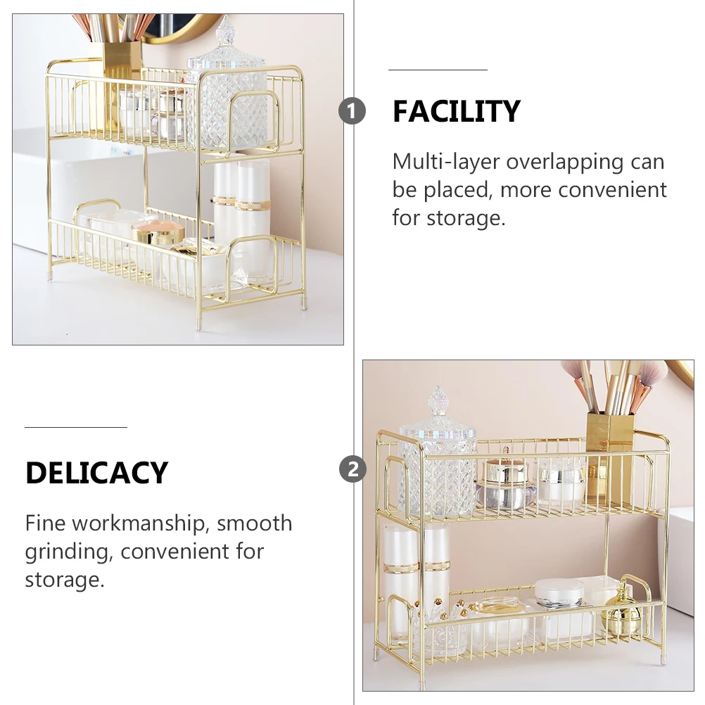 1pc Cosmetics Storage Rack Household Organizer Desktop Shelf Space-Saving Kitchen Rack Multifunctional Desk Storage Golden Iron
1pc Cosmetics Storage Rack Household Organizer Desktop Shelf Space-Saving Kitchen Rack Multifunctional Desk Storage Golden Iron