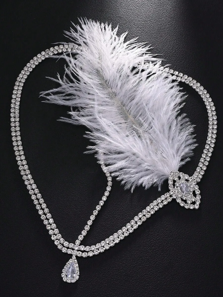 Vintage Feather Hair Chain Headpiece With Crystal Pendant For Women
Vintage Feather Hair Chain Headpiece With Crystal Pendant For Women