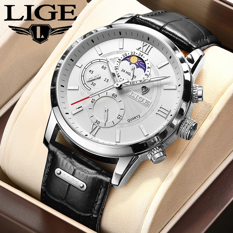 LIGE TOP Men's watches casual fashion quartz business waterproof luminous moon phase chronograph men sports watches reloj hommes
LIGE TOP Men's watches casual fashion quartz business waterproof luminous moon phase chronograph men sports watches reloj hommes