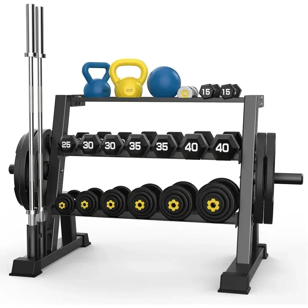3-Tier Weight Rack for 1100LB Plate and Curl Bar Storage in Home Gym
3-Tier Weight Rack for 1100LB Plate and Curl Bar Storage in Home Gym