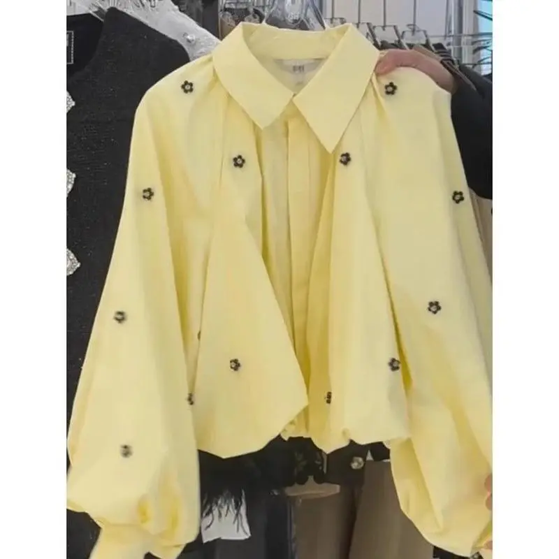Yellow Polo Collar Floral Bubble Sleeve Shirt Jacket for Women Spring French Loose Top
Yellow Polo Collar Floral Bubble Sleeve Shirt Jacket for Women Spring French Loose Top