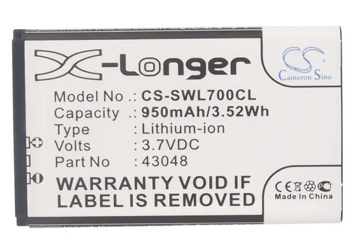 GreenBatteryPower CameronSino 950mAh 3.7V 3.52Wh Cordless Phone Li-ion Battery for Swissvoice L7 , SV 20405855 , 43048
GreenBatteryPower CameronSino 950mAh 3.7V 3.52Wh Cordless Phone Li-ion Battery for Swissvoice L7 , SV 20405855 , 43048