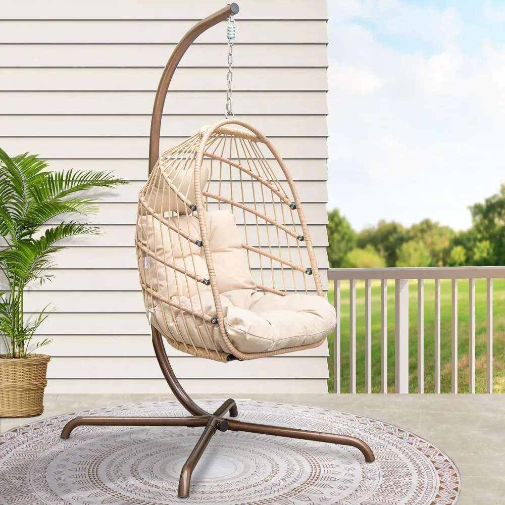 Foldable Wicker Rattan Hanging Egg Chair with Stand, Swing Chair with Cushion and Pillow, Lounging Chair for Indoor Outd
Foldable Wicker Rattan Hanging Egg Chair with Stand, Swing Chair with Cushion and Pillow, Lounging Chair for Indoor Outd