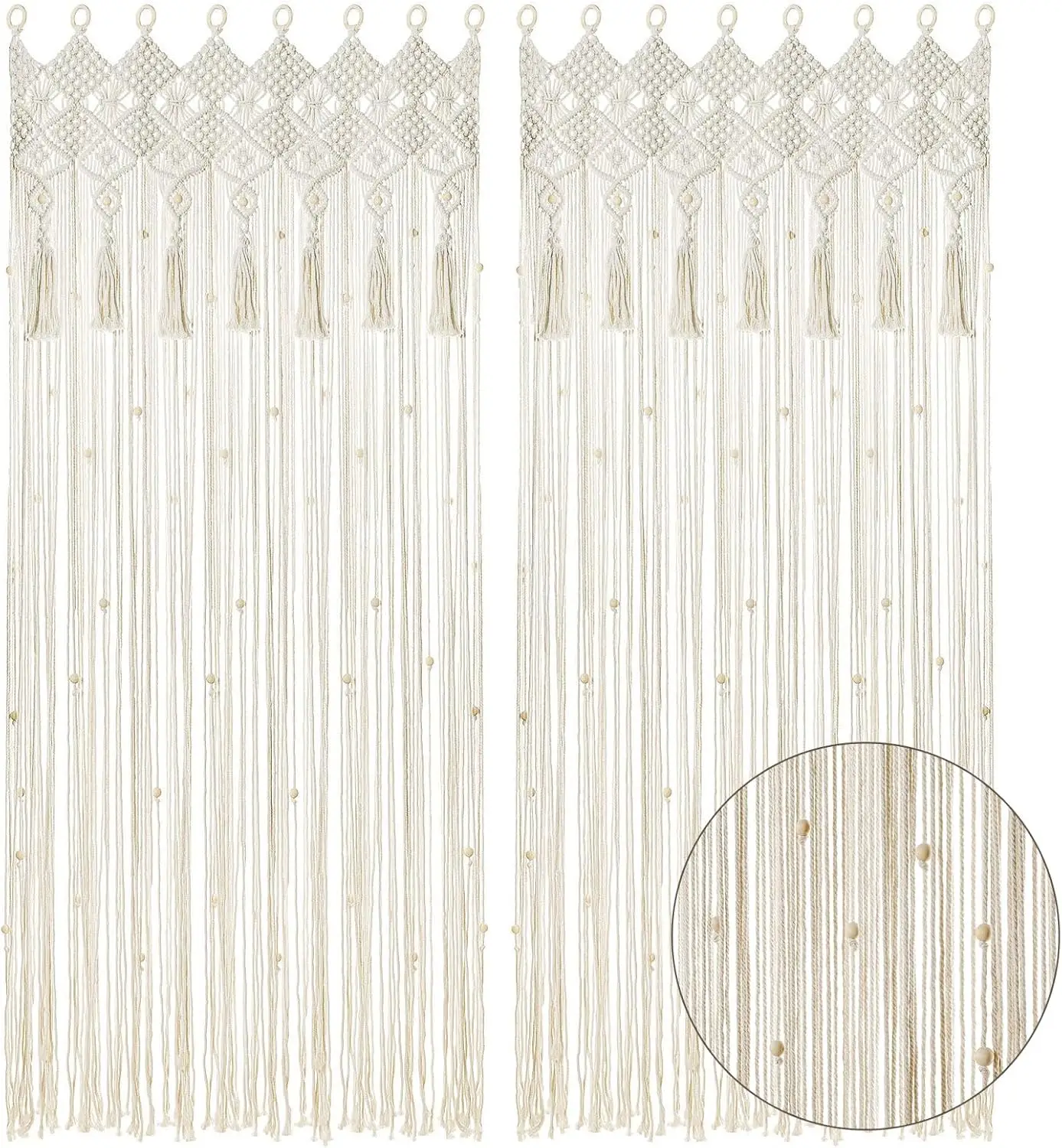 Handmade Macrame Beaded Curtain 2 Panels for Doorway Window Room Divider, 79"L x 35"W, Boho Hanging Beads
Handmade Macrame Beaded Curtain 2 Panels for Doorway Window Room Divider, 79"L x 35"W, Boho Hanging Beads