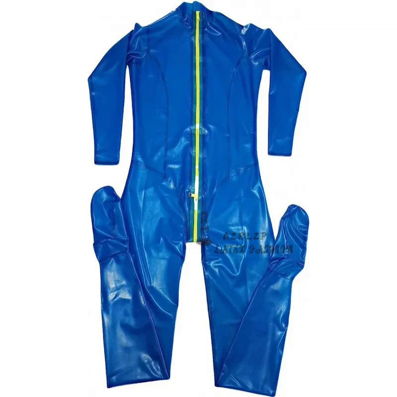 Latex Catsuit Rubber Women Transparent blue Full Cover Bodysuit With yellow Zipper
Latex Catsuit Rubber Women Transparent blue Full Cover Bodysuit With yellow Zipper