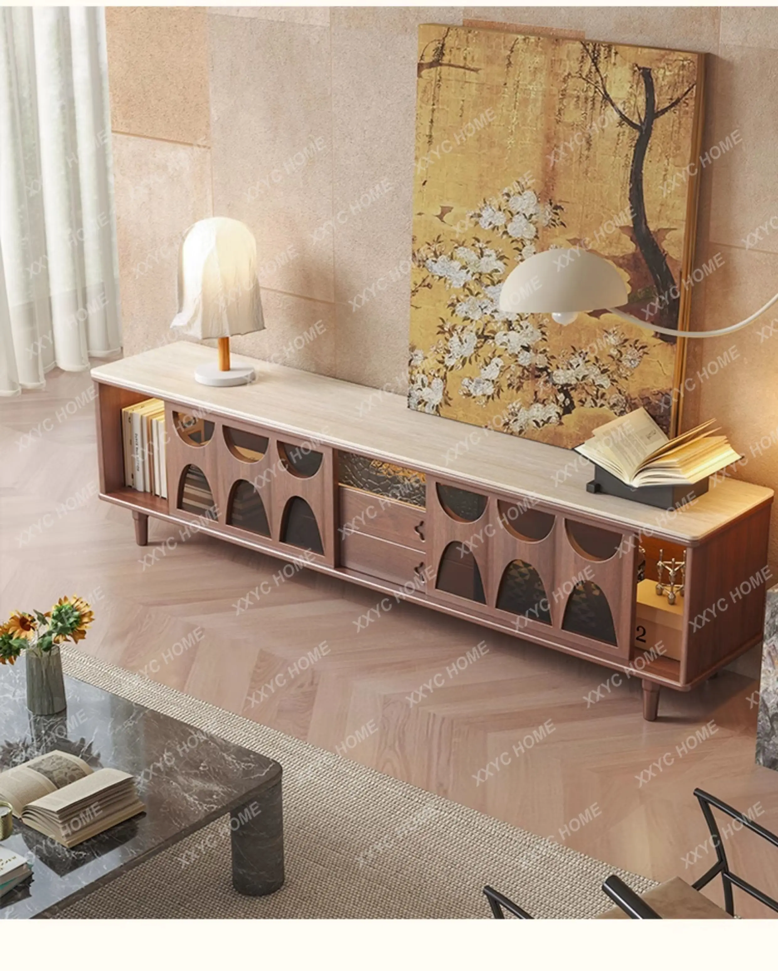 L TV Cabinet North Black Walnut Solid Wood Living Room Floor-Standing Travertine Stone Small Apartment Storage
L TV Cabinet North Black Walnut Solid Wood Living Room Floor-Standing Travertine Stone Small Apartment Storage