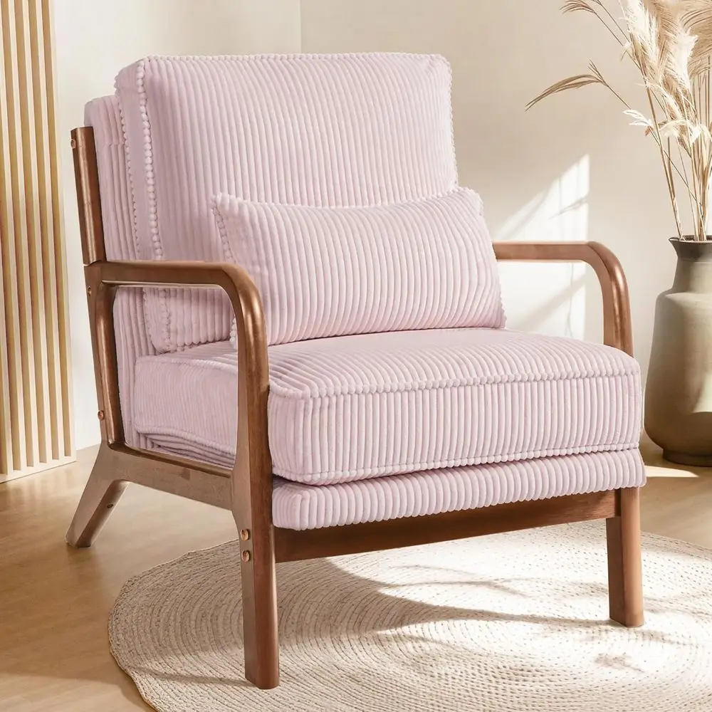 Mid-Century Corduroy Accent Chair,Wood Frame Armchair Lumbar Pillow and 8Inch Thick Cushion for Living Room Bedroom Sunroom Pink
Mid-Century Corduroy Accent Chair,Wood Frame Armchair Lumbar Pillow and 8Inch Thick Cushion for Living Room Bedroom Sunroom Pink