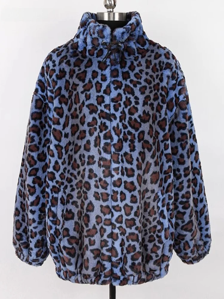 Nerazzurri Faionable Loose Fur Coat Women Winter Long Sve Stand Collar Zipper Blue Leopard Print Eco-friendly Fur
Nerazzurri Faionable Loose Fur Coat Women Winter Long Sve Stand Collar Zipper Blue Leopard Print Eco-friendly Fur