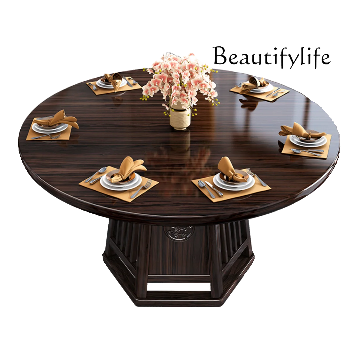 Ebony solid wood rock slab dining table and chair combination New Chinese-style apartment round dining table with turntable
Ebony solid wood rock slab dining table and chair combination New Chinese-style apartment round dining table with turntable