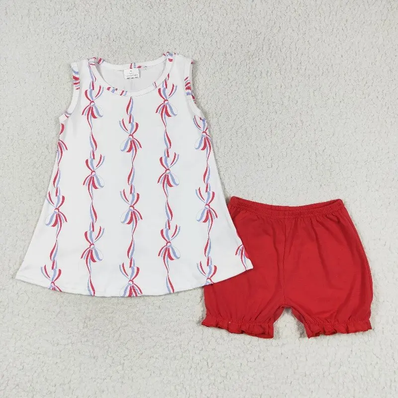 3.4yan New rts baby girl summer suit wholesale boutique national day bow pattern white sleeveless red shorts set
3.4yan New rts baby girl summer suit wholesale boutique national day bow pattern white sleeveless red shorts set