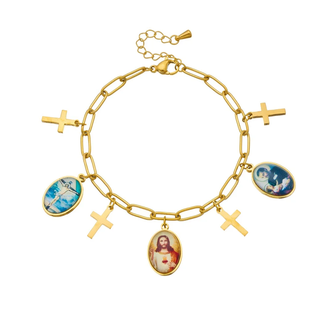 Religious Jesus Cross Charm Bracelet Gold Color Stainless Steel Paperclip Chain Link Bracelets for Woman Men Christian Jewelry
Religious Jesus Cross Charm Bracelet Gold Color Stainless Steel Paperclip Chain Link Bracelets for Woman Men Christian Jewelry