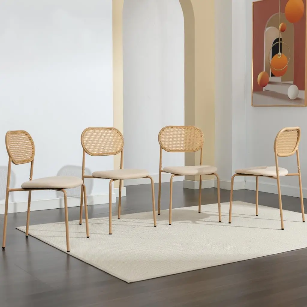 Boho Dining Chairs Set of 4 Rattan Back Upholstered Cane Seats Metal Legs Kitchen Living Room Reception 4pcs Customized
Boho Dining Chairs Set of 4 Rattan Back Upholstered Cane Seats Metal Legs Kitchen Living Room Reception 4pcs Customized