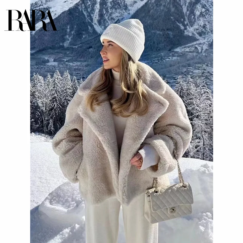 2024 RARA, новая зимняя женская однотонная толстая теплая флисовая куртка с пшеничными ушками, пальто для поездок на работу, универсальные двойные карманы