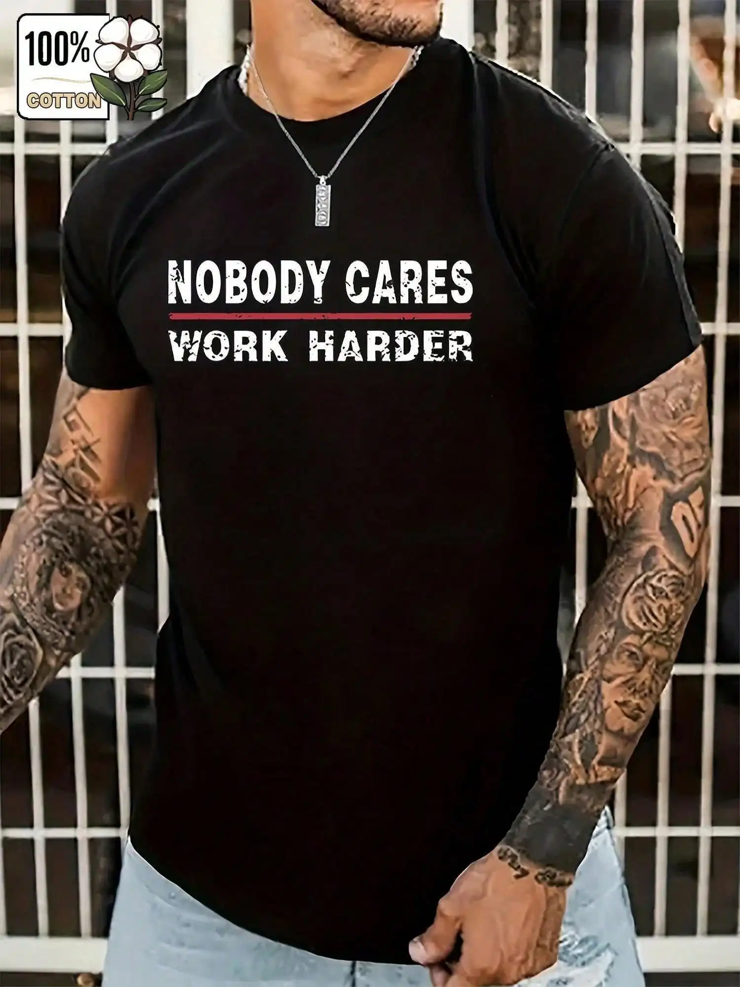 Men's Cotton Crew Neck T-Shirt - "Nobody Cares, Work Harder" Print, Casual Short Sleeve
Men's Cotton Crew Neck T-Shirt - "Nobody Cares, Work Harder" Print, Casual Short Sleeve