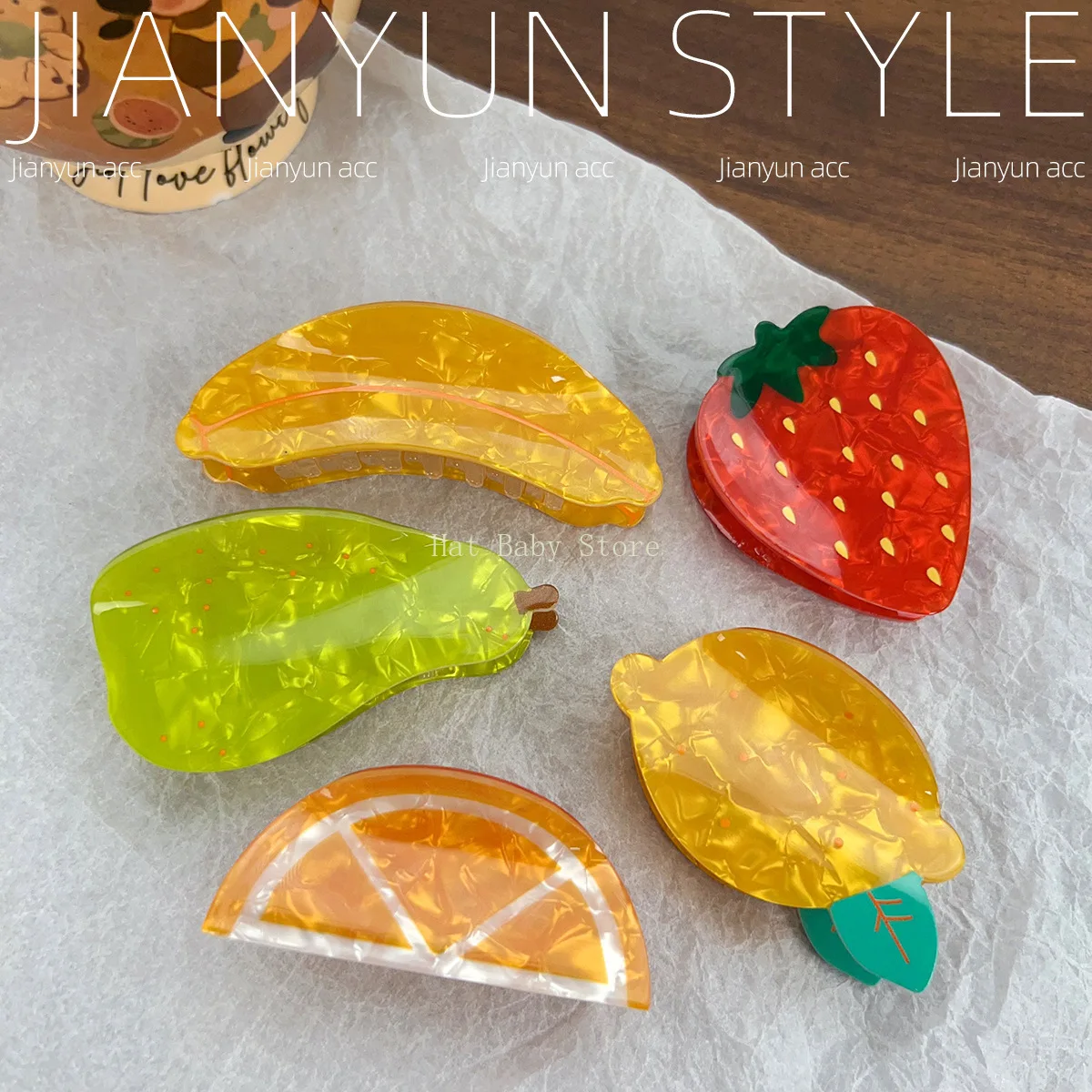 Ladies Acetate Strawberry Hair Clip Fruit Series Gripper Lemon Orange Banana Pear New Gripper Hair Accessories
Ladies Acetate Strawberry Hair Clip Fruit Series Gripper Lemon Orange Banana Pear New Gripper Hair Accessories
