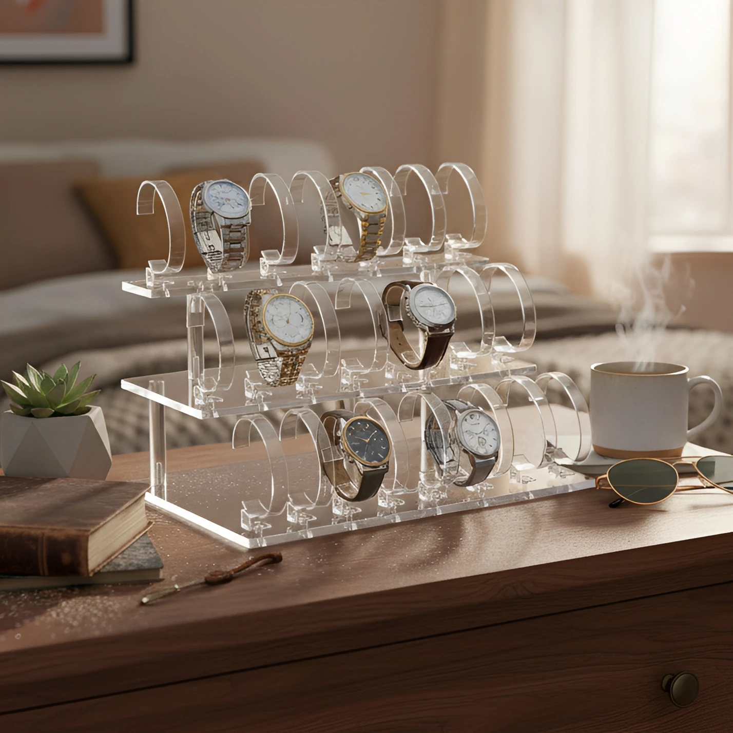 24-Slot Clear Acrylic Watch Display Stand - 3-Tier Transparent Organizer for Watch Collection & Retail Showcase
24-Slot Clear Acrylic Watch Display Stand - 3-Tier Transparent Organizer for Watch Collection & Retail Showcase