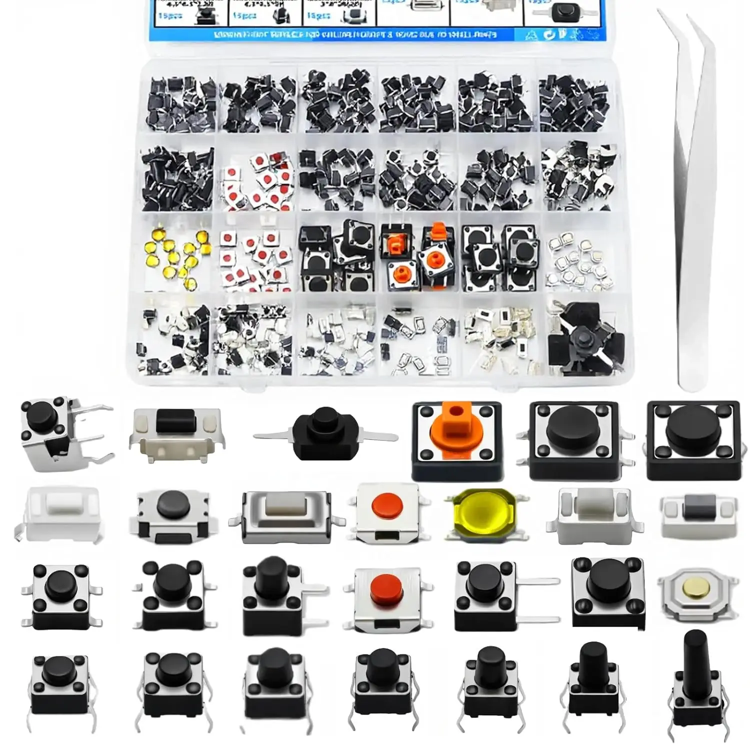 385PCS 27 Values Tactile Push Button Switch Assortment Kit 2/3/4 Pin for Arduino Breadboard
385PCS 27 Values Tactile Push Button Switch Assortment Kit 2/3/4 Pin for Arduino Breadboard