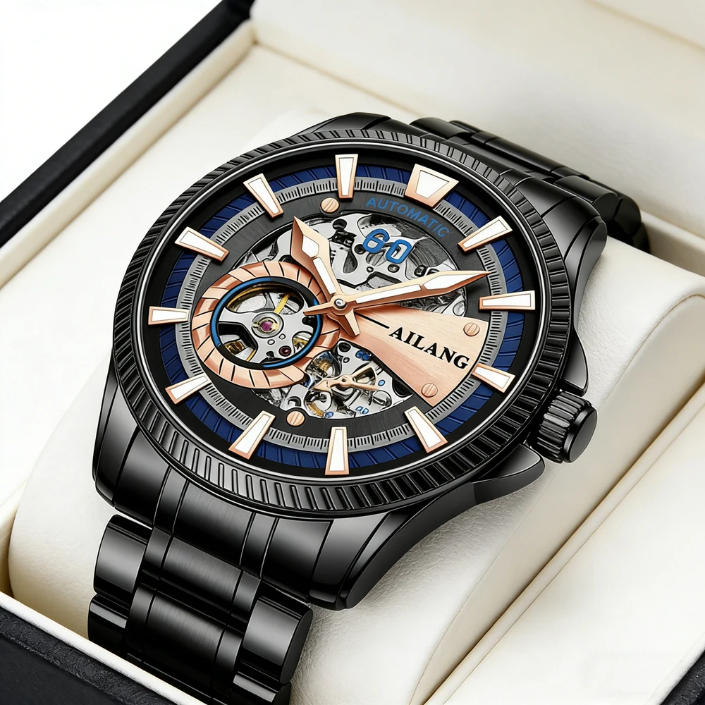 AILANG Automatic Tourbillon Watch Men's Fashion Hollow Mechanical Watches Stainless Steel Waterproof Luminous Wristwatches Male
AILANG Automatic Tourbillon Watch Men's Fashion Hollow Mechanical Watches Stainless Steel Waterproof Luminous Wristwatches Male
