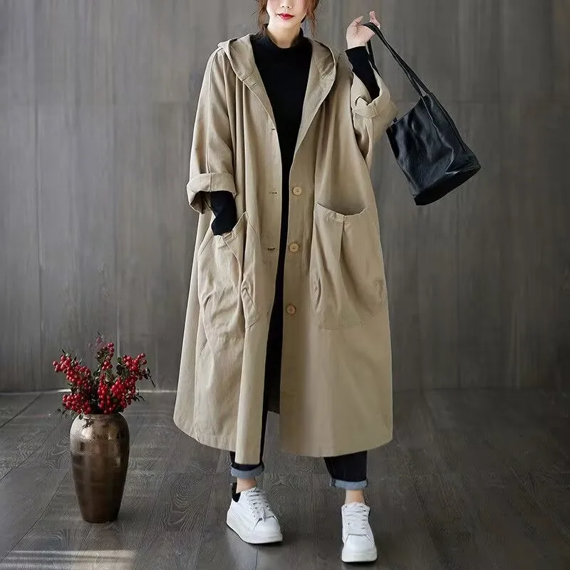 Oversized Spring And Autumn Trench Coat Women's New Korean Loose Versatile Hooded Windbreaker Women's Long Coat B Pocket Jacket
Oversized Spring And Autumn Trench Coat Women's New Korean Loose Versatile Hooded Windbreaker Women's Long Coat B Pocket Jacket