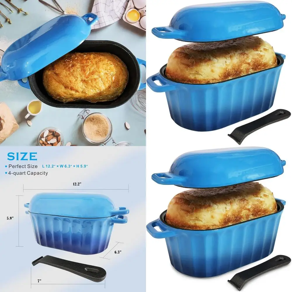 Enameled Cast Iron Dutch Oven Bread Pan with Lid, 4 Qt, Blue, Dishwasher Safe for Sourdough Baking
Enameled Cast Iron Dutch Oven Bread Pan with Lid, 4 Qt, Blue, Dishwasher Safe for Sourdough Baking