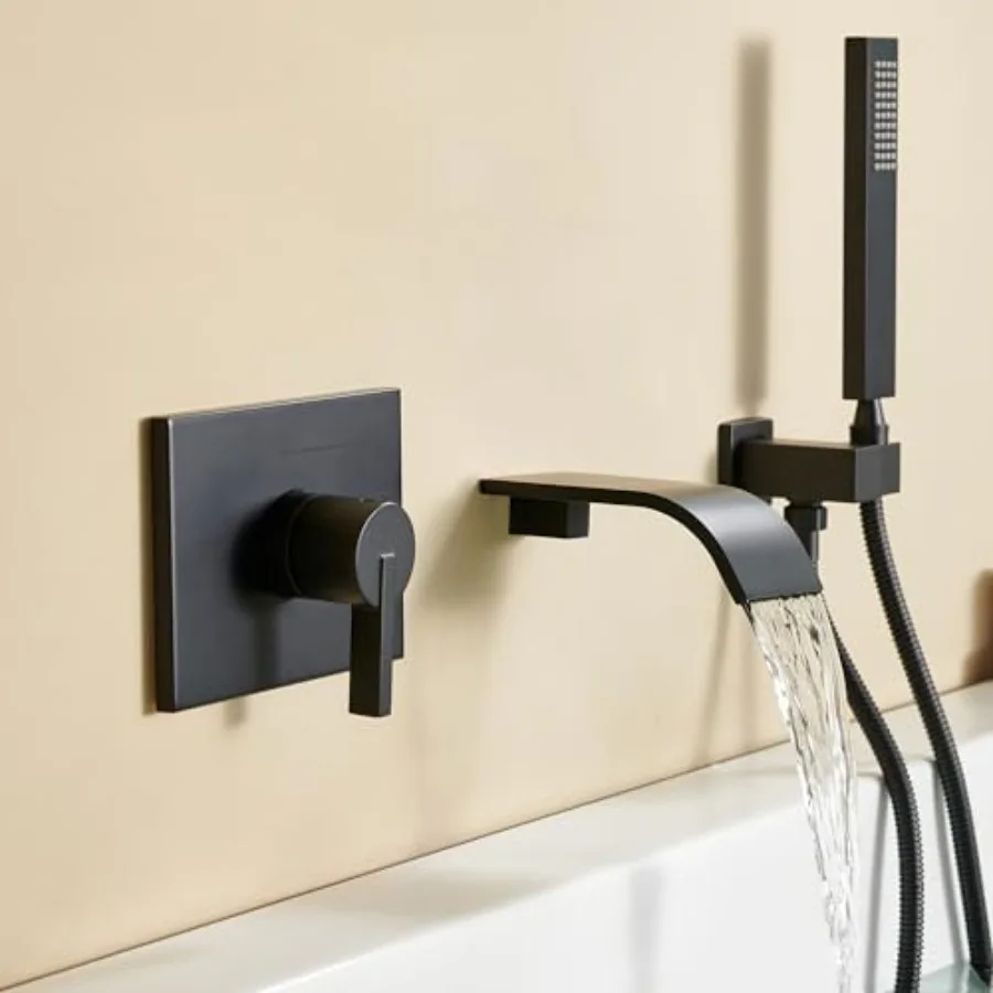 Wall Mount Tub Faucet with Waterfall Spout, Matte Black Finish, Stainless Steel, for Modern Bathrooms Single Handle, Includes R
Wall Mount Tub Faucet with Waterfall Spout, Matte Black Finish, Stainless Steel, for Modern Bathrooms Single Handle, Includes R