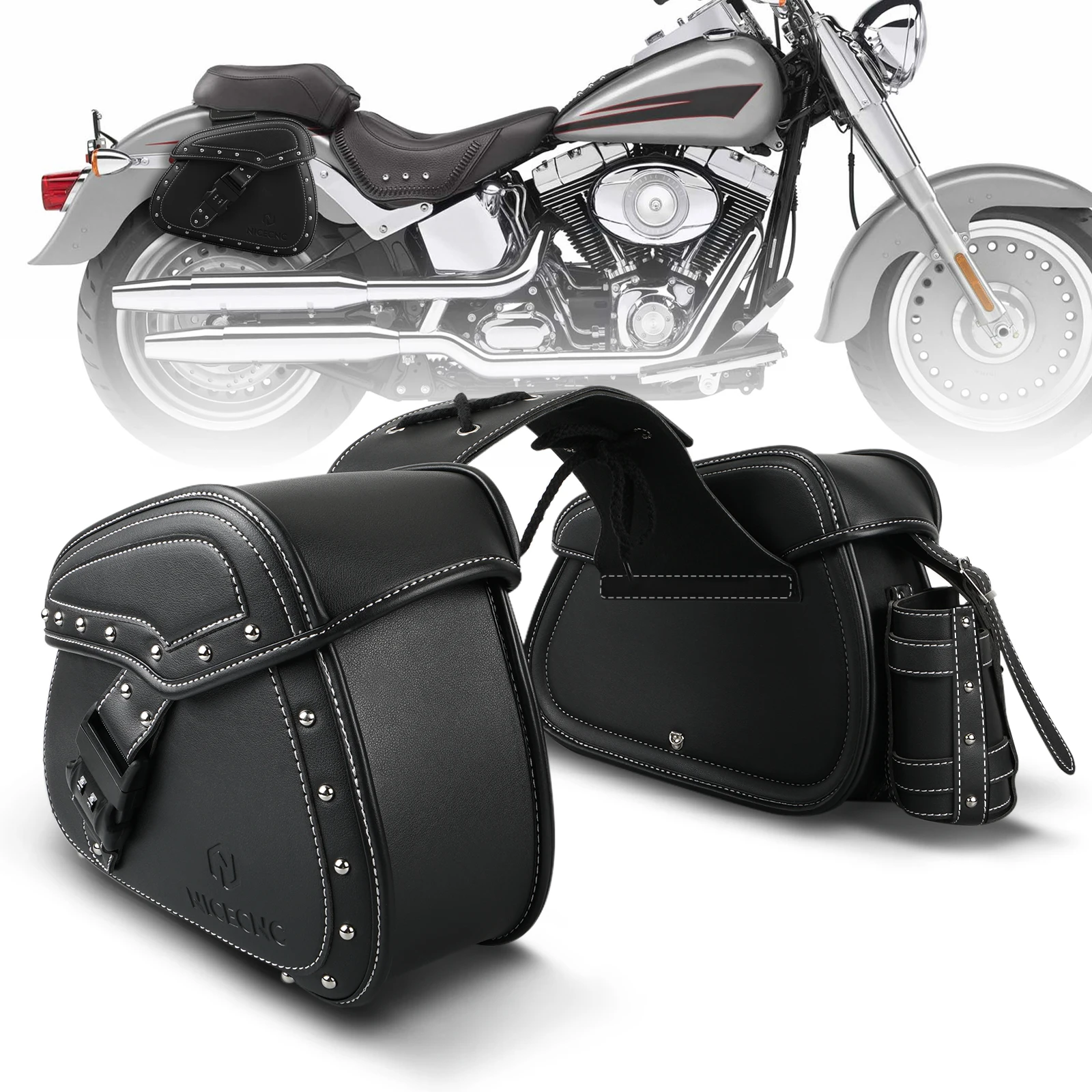 NICECNC Leather Motorcycle Saddlebags with Lock for Harlay Davidson Road King Waterproof Hard Motorbike Side Bag with Cup Holder
NICECNC Leather Motorcycle Saddlebags with Lock for Harlay Davidson Road King Waterproof Hard Motorbike Side Bag with Cup Holder