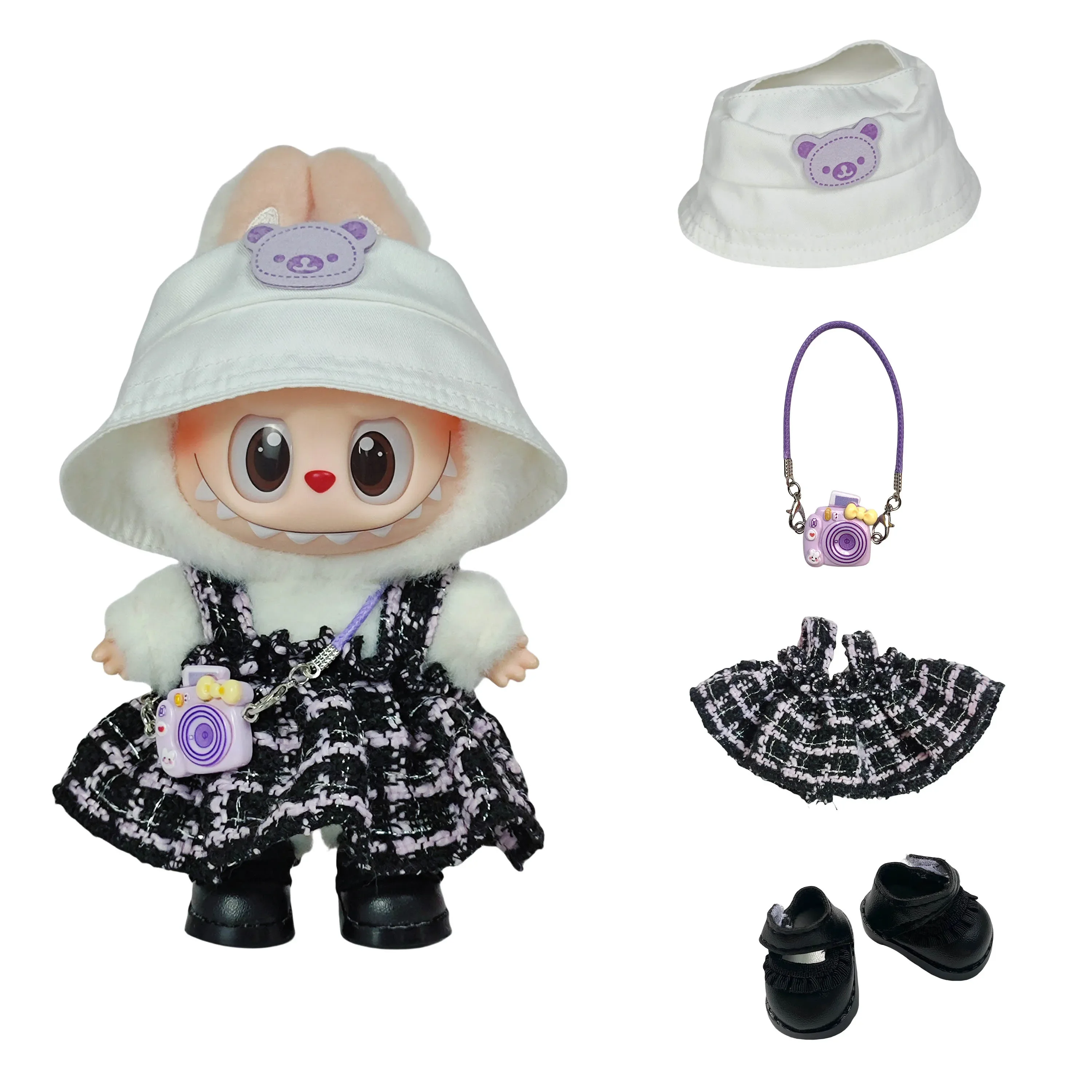 Clothes for Labubu Hanging Labubu Outfit - Black Lace-Sleeved Plaid Chic Set, Adorable Doll Clothes
Clothes for Labubu Hanging Labubu Outfit - Black Lace-Sleeved Plaid Chic Set, Adorable Doll Clothes
