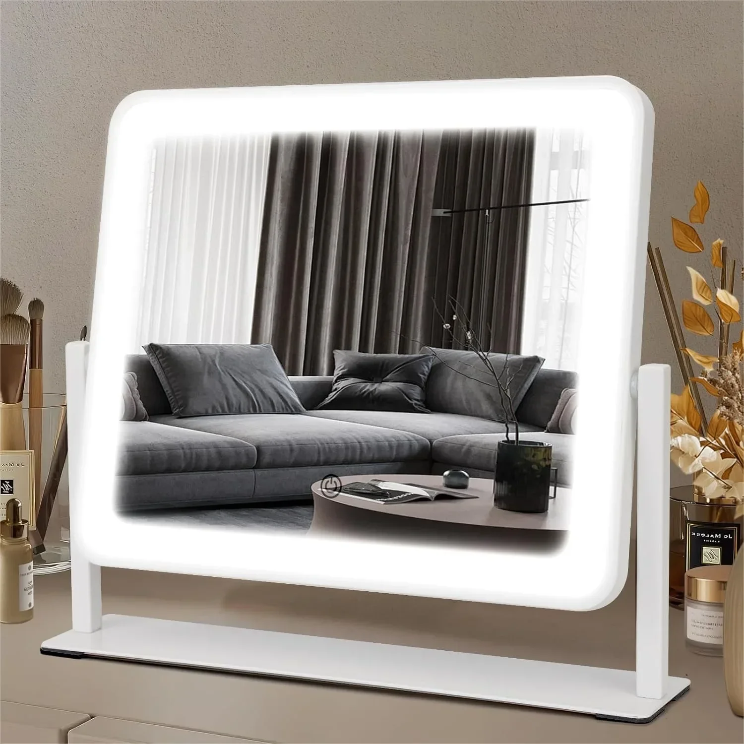 LED Vanity Mirror with Lights 14x12 Inches, 3 Color Lighting Dimmable, 360° Rotation Makeup Mirror for Desk
LED Vanity Mirror with Lights 14x12 Inches, 3 Color Lighting Dimmable, 360° Rotation Makeup Mirror for Desk