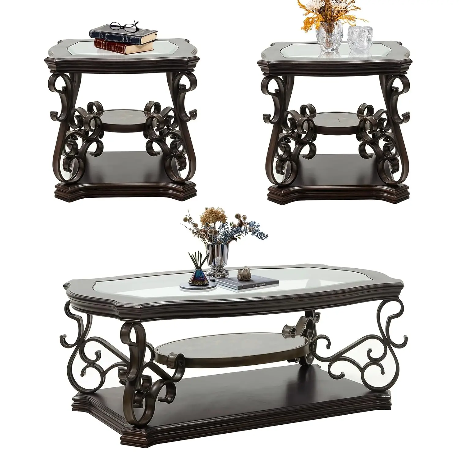 3 Tier Retro Coffee Table Set with Tempered Glass Top Storage Shelf Living Room Home Office, Customized
3 Tier Retro Coffee Table Set with Tempered Glass Top Storage Shelf Living Room Home Office, Customized