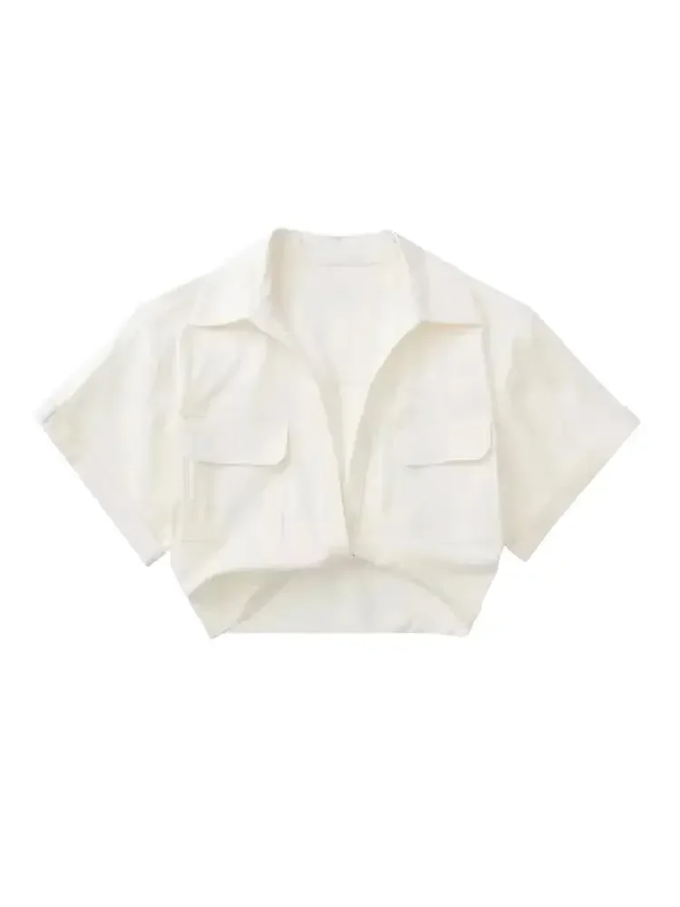 Women Fashion Front Knot Elastic Linen Cropped Shirts Vintage Short Sleeve Patch Pockets Female Blouses Blusa Chic Tops
Women Fashion Front Knot Elastic Linen Cropped Shirts Vintage Short Sleeve Patch Pockets Female Blouses Blusa Chic Tops