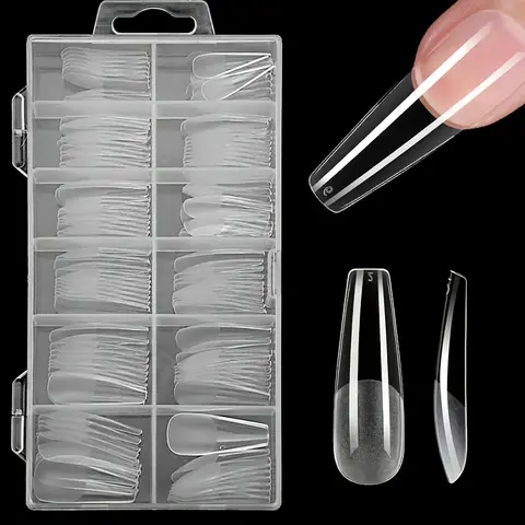 120pcs Pure Color Matte Ballet Coffin Nail Tips Long Transparent Acrylic Fake Nails Pressed Full Coverage Set of 12 Sizes