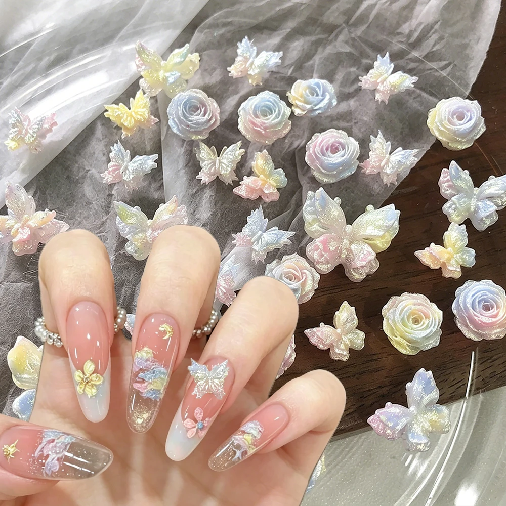 30Pcs Glitter Gradient Butterfly Rose Flower Nail Charms 3D Soft Carved Pink, Blue, Yellow Ombre Butterfly Nail Parts Resin Deco
30Pcs Glitter Gradient Butterfly Rose Flower Nail Charms 3D Soft Carved Pink, Blue, Yellow Ombre Butterfly Nail Parts Resin Deco