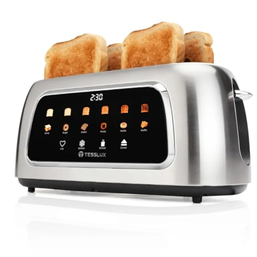 4-Slice Toaster with Touch Screen Control 1.5 Wide Long Slots 6 Browning Levels 6 Bread Types Digital Timer Memory Defrost Rehe
4-Slice Toaster with Touch Screen Control 1.5 Wide Long Slots 6 Browning Levels 6 Bread Types Digital Timer Memory Defrost Rehe