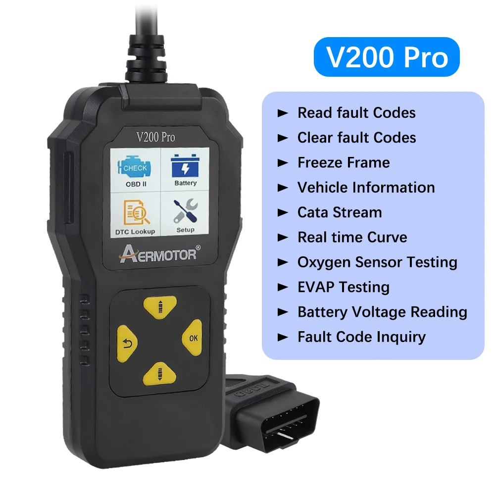 Универсальные диагностические инструменты Устройство считывания кодов OBD2 Прозрачный автомобильный сканер OBD 2  Тестер O2 датчика аккумулятора двигателя V200 Pro EVAP 
Универсальные диагностические инструменты Устройство считывания кодов OBD2 Прозрачный автомобильный сканер OBD 2  Тестер O2 датчика аккумулятора двигателя V200 Pro EVAP