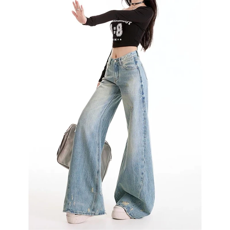 Women's Do Old Hole Design Street Style Wide Leg Jeans Personalized Trousers Cool Girl Casual Bottoms Female Cowboy Baggy Pants
Women's Do Old Hole Design Street Style Wide Leg Jeans Personalized Trousers Cool Girl Casual Bottoms Female Cowboy Baggy Pants