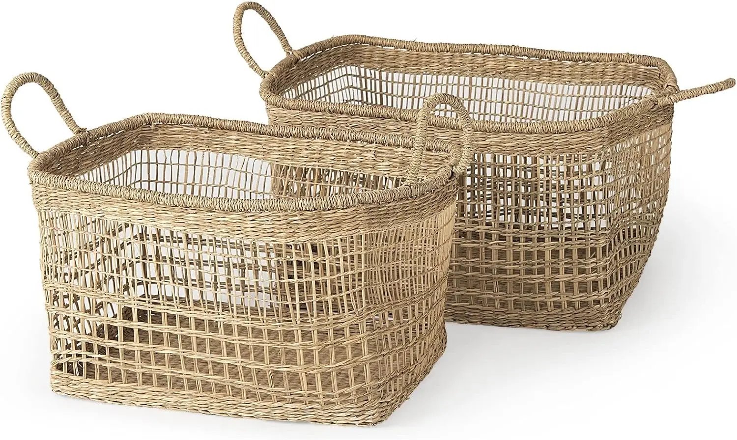 18.5l X 14.6w 11.0h (Set Of 2) Medium Brown Seagrass Rectangular Basket W 
18.5l X 14.6w 11.0h (Set Of 2) Medium Brown Seagrass Rectangular Basket W