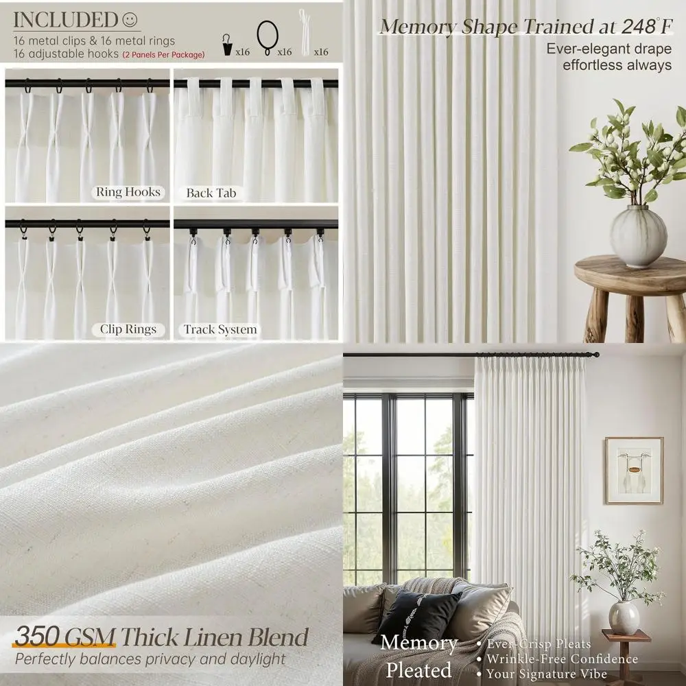 96 Natural Linen Pinch Pleat Curtains, 2 Semi-Sheer Panels for Living Spaces, Ivory Cream Bohemian Window Treatments
96 Natural Linen Pinch Pleat Curtains, 2 Semi-Sheer Panels for Living Spaces, Ivory Cream Bohemian Window Treatments