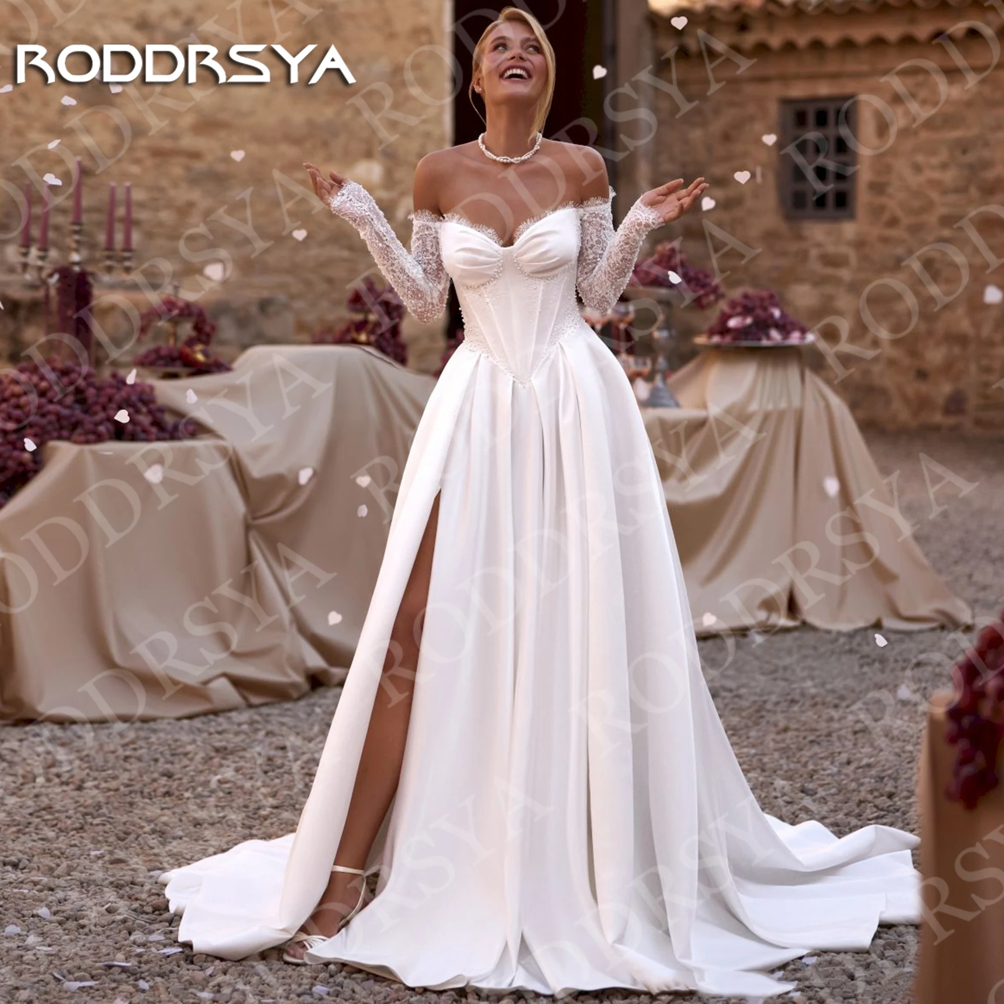 RODDRSYA Satin Off Shoulder Wedding Dress Elegant Vintage A Line Lace Long Sleeves Bridal Dresses Customized Vestidos De Novia
RODDRSYA Satin Off Shoulder Wedding Dress Elegant Vintage A Line Lace Long Sleeves Bridal Dresses Customized Vestidos De Novia