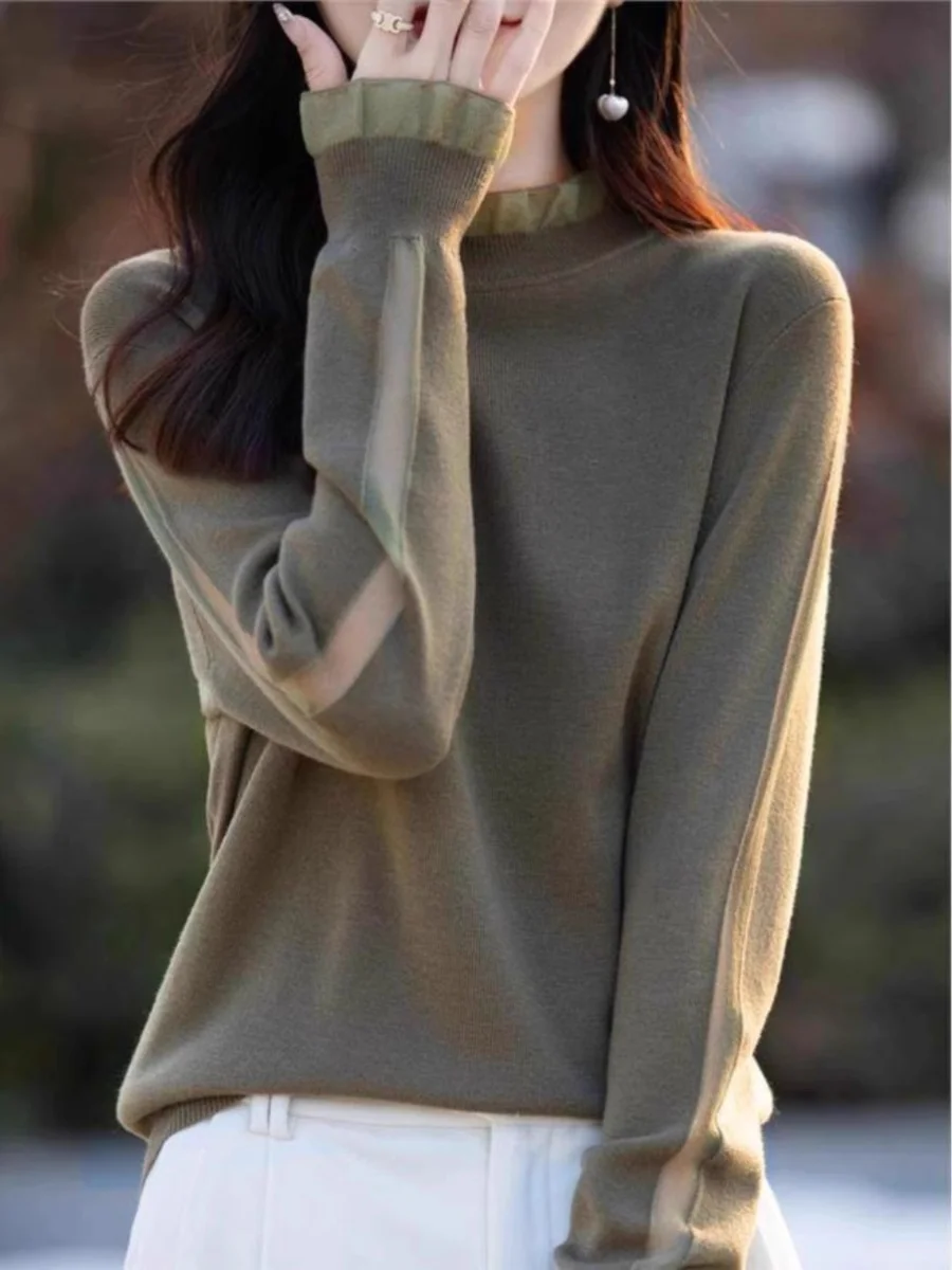 Women's Long Sve Me Splice Knitted Base irt Faionable Warm Thin Inner Wear Collar New Sle Premium Spun Yarn
Women's Long Sve Me Splice Knitted Base irt Faionable Warm Thin Inner Wear Collar New Sle Premium Spun Yarn