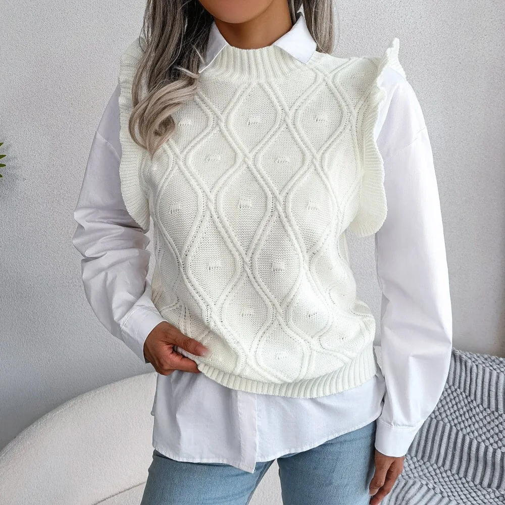 2022 Autumn/Winter Sleeveless Round Neck Solid Color Knitwear Women's Clothing Sweater Brown Korean Version Pullover Loose Style
2022 Autumn/Winter Sleeveless Round Neck Solid Color Knitwear Women's Clothing Sweater Brown Korean Version Pullover Loose Style