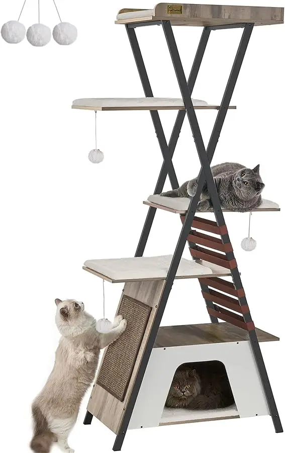 FourFurPets 72.4" Cat Tree, Modern Tower for Indoor Cats, Multi-Level Condo with Caves, Tall Tree with Scratchin
FourFurPets 72.4" Cat Tree, Modern Tower for Indoor Cats, Multi-Level Condo with Caves, Tall Tree with Scratchin