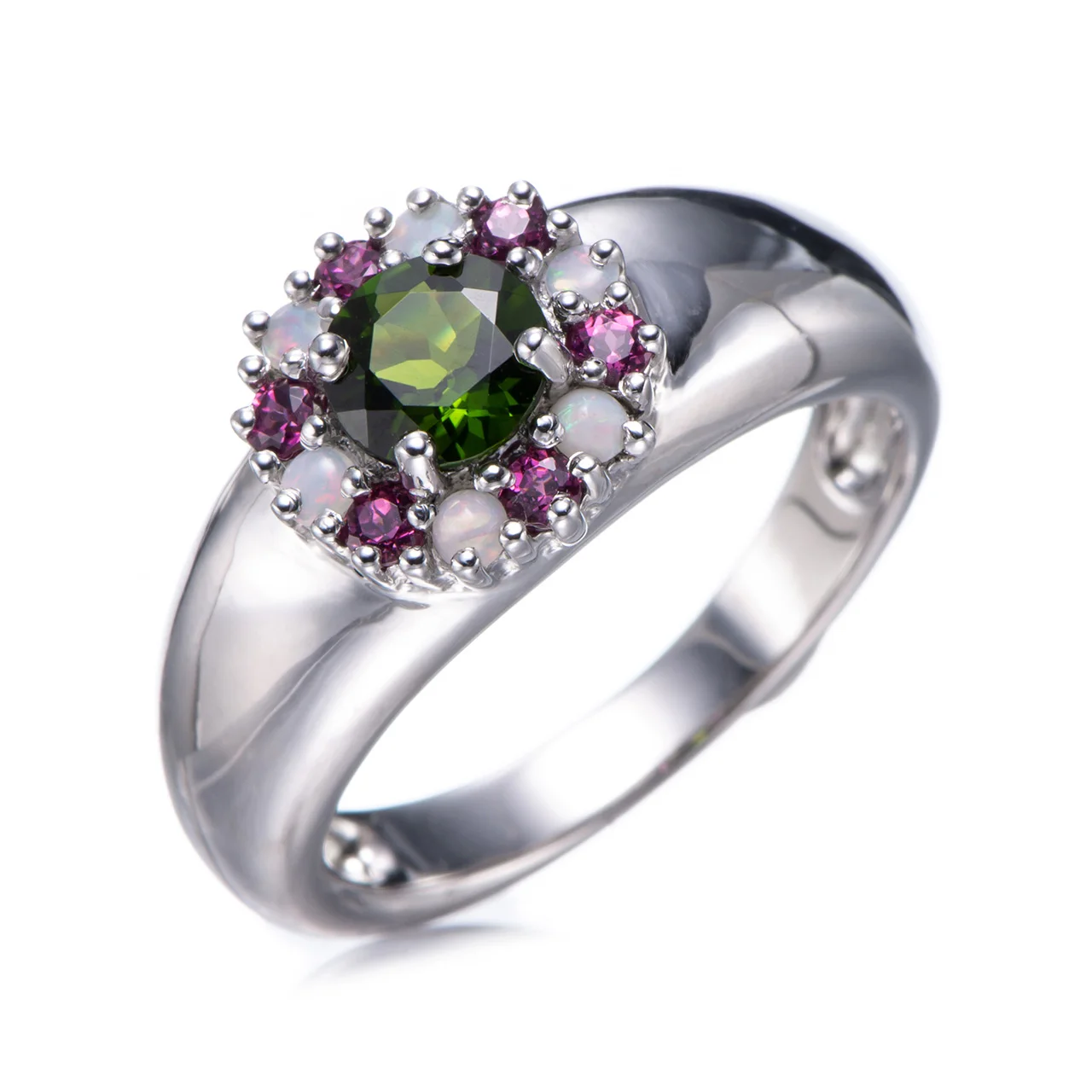 GESIDE Chrome diopside and Opal and Rhodolite Rhodium Over Sterling Silver Ring
GESIDE Chrome diopside and Opal and Rhodolite Rhodium Over Sterling Silver Ring