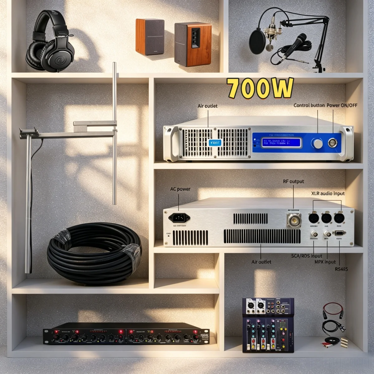 Complete Radio System YXHT-1, 700W FM Transmitter Stereo Input For Community & Intercom
Complete Radio System YXHT-1, 700W FM Transmitter Stereo Input For Community & Intercom