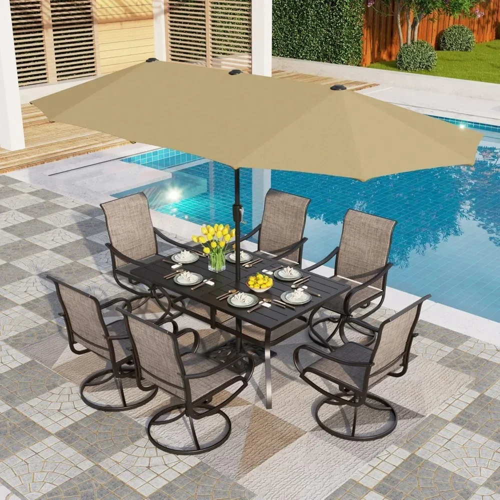 8PCS Patio Dining Set,with 13ft Large Patio Umbrella, 6Outdoor Swivel Chairs & 1 Rectangle Metal Table,Outdoor Dining Table Sets
8PCS Patio Dining Set,with 13ft Large Patio Umbrella, 6Outdoor Swivel Chairs & 1 Rectangle Metal Table,Outdoor Dining Table Sets