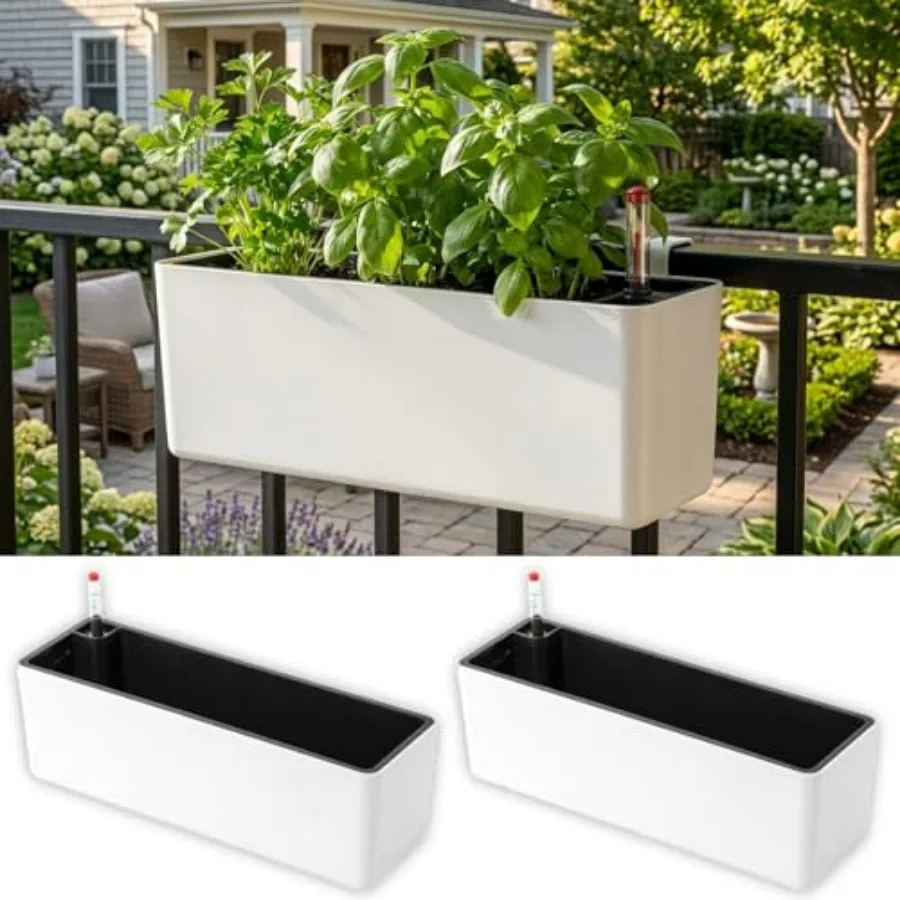 LaLaGreen Balcony Flower Boxes Over the Rail 16 Inch Pack White Rectangular Self-Watering Railing Planters with Metal Brackets
LaLaGreen Balcony Flower Boxes Over the Rail 16 Inch Pack White Rectangular Self-Watering Railing Planters with Metal Brackets